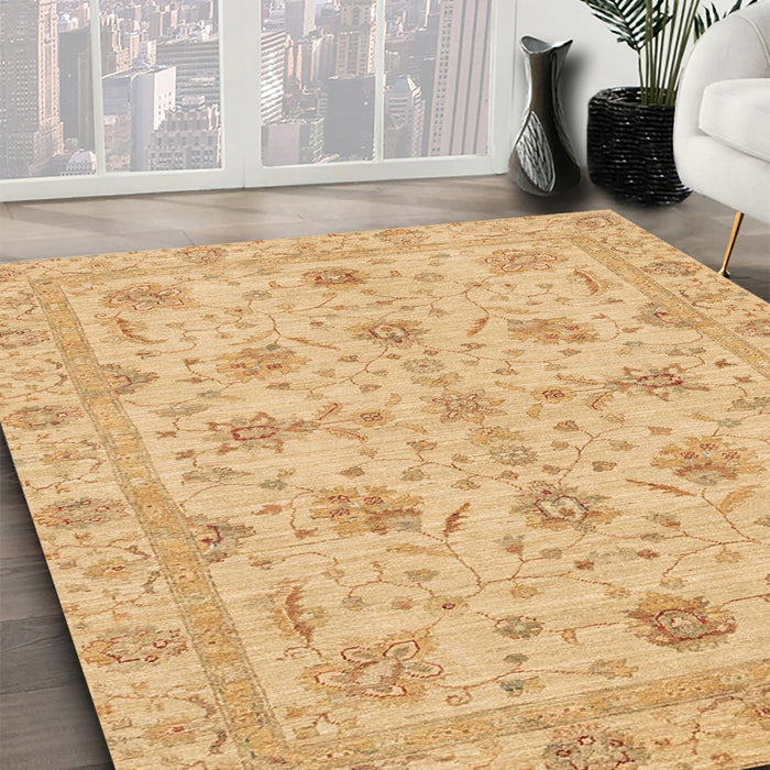 Abstract Yellow Oriental Rug in Family Room, abs3571