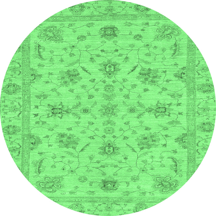 Round Machine Washable Oriental Emerald Green Traditional Area Rugs, wshabs3571emgrn