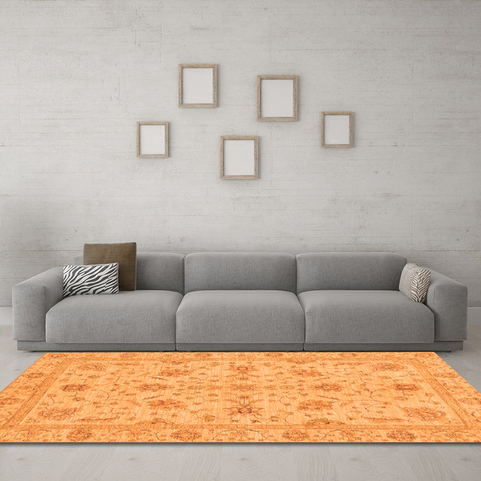 Machine Washable Oriental Orange Traditional Area Rugs in a Living Room, wshabs3571org