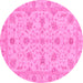 Round Machine Washable Oriental Pink Traditional Rug, wshabs3571pnk