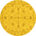 Round Machine Washable Oriental Yellow Traditional Rug, wshabs3571yw