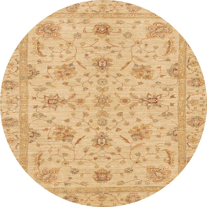 Round Abstract Yellow Oriental Rug, abs3571