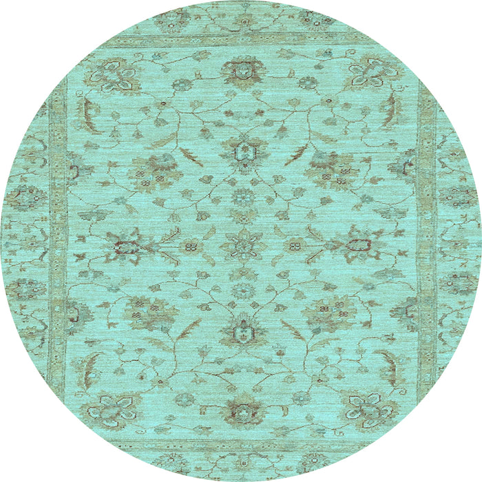 Round Machine Washable Oriental Light Blue Traditional Rug, wshabs3571lblu