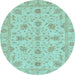 Round Machine Washable Oriental Light Blue Traditional Rug, wshabs3571lblu