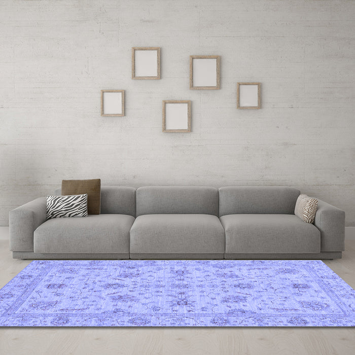 Machine Washable Oriental Blue Traditional Rug in a Living Room, wshabs3571blu