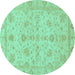 Round Machine Washable Oriental Turquoise Traditional Area Rugs, wshabs3572turq