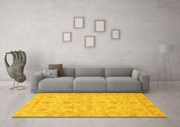 Machine Washable Oriental Yellow Traditional Rug in a Living Room, wshabs3572yw
