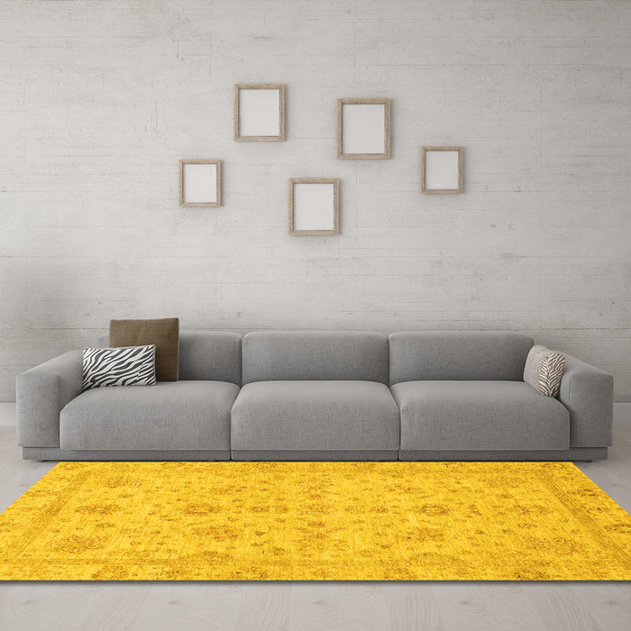 Machine Washable Oriental Yellow Traditional Rug in a Living Room, wshabs3572yw