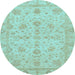 Round Machine Washable Oriental Light Blue Traditional Rug, wshabs3572lblu