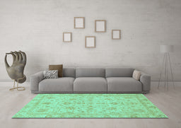 Machine Washable Oriental Turquoise Traditional Area Rugs in a Living Room,, wshabs3572turq