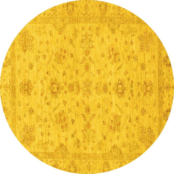 Round Machine Washable Oriental Yellow Traditional Rug, wshabs3572yw