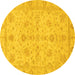 Round Machine Washable Oriental Yellow Traditional Rug, wshabs3572yw