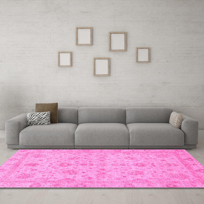 Machine Washable Oriental Pink Traditional Rug in a Living Room, wshabs3572pnk