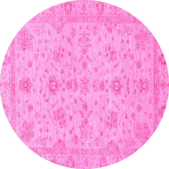 Round Machine Washable Oriental Pink Traditional Rug, wshabs3572pnk