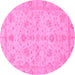 Round Machine Washable Oriental Pink Traditional Rug, wshabs3572pnk