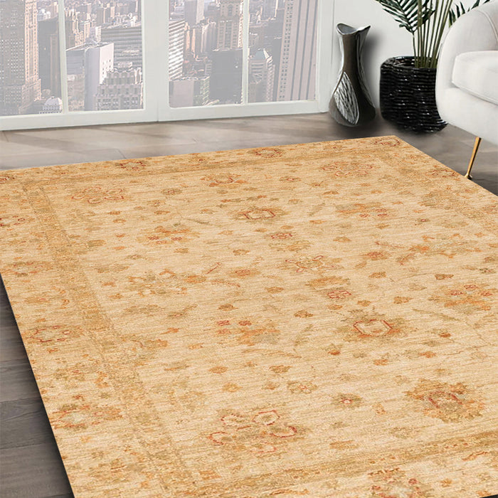 Abstract Yellow Oriental Rug in Family Room, abs3572