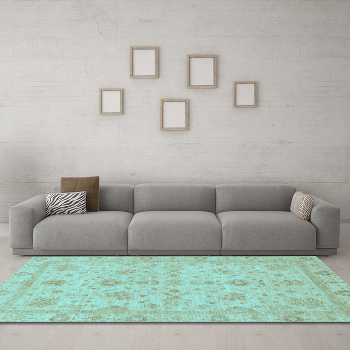 Machine Washable Oriental Light Blue Traditional Rug in a Living Room, wshabs3572lblu