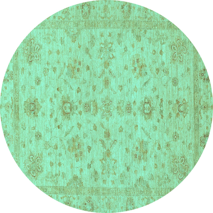 Round Oriental Turquoise Traditional Rug, abs3572turq