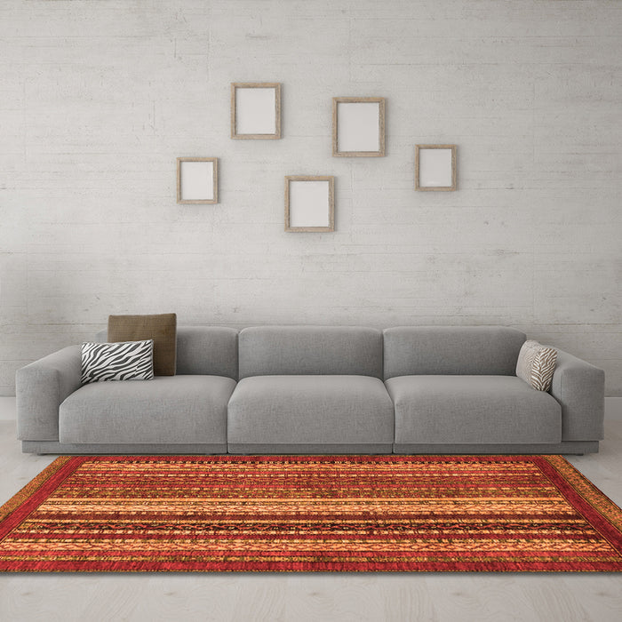 Machine Washable Abstract Orange Modern Area Rugs in a Living Room, wshabs3573org