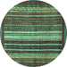 Round Machine Washable Abstract Turquoise Modern Area Rugs, wshabs3573turq