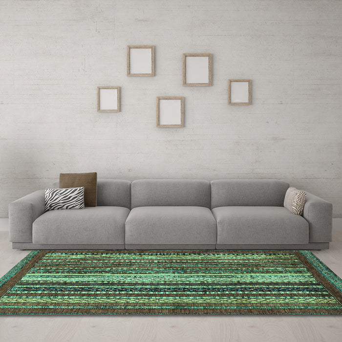 Machine Washable Abstract Turquoise Modern Area Rugs in a Living Room,, wshabs3573turq
