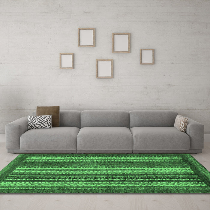 Machine Washable Abstract Emerald Green Modern Area Rugs in a Living Room,, wshabs3573emgrn