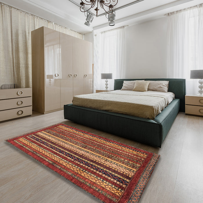 Abstract Red Modern Rug in a Bedroom, abs3573