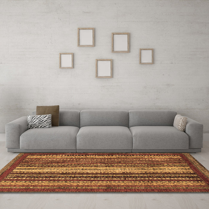 Machine Washable Abstract Brown Modern Rug in a Living Room,, wshabs3573brn