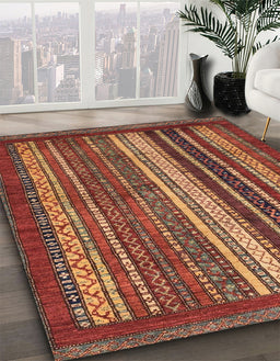 Machine Washable Abstract Tomato Red Rug in a Family Room, wshabs3573