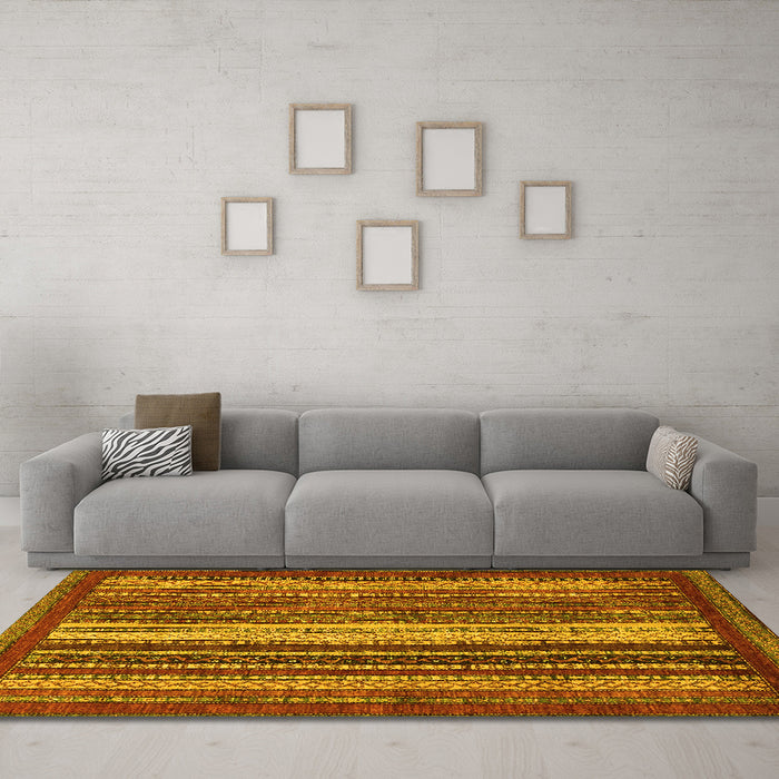 Machine Washable Abstract Yellow Modern Rug in a Living Room, wshabs3573yw