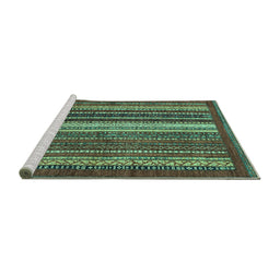 Sideview of Machine Washable Abstract Turquoise Modern Area Rugs, wshabs3573turq