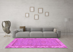Machine Washable Oriental Purple Traditional Area Rugs in a Living Room, wshabs3574pur