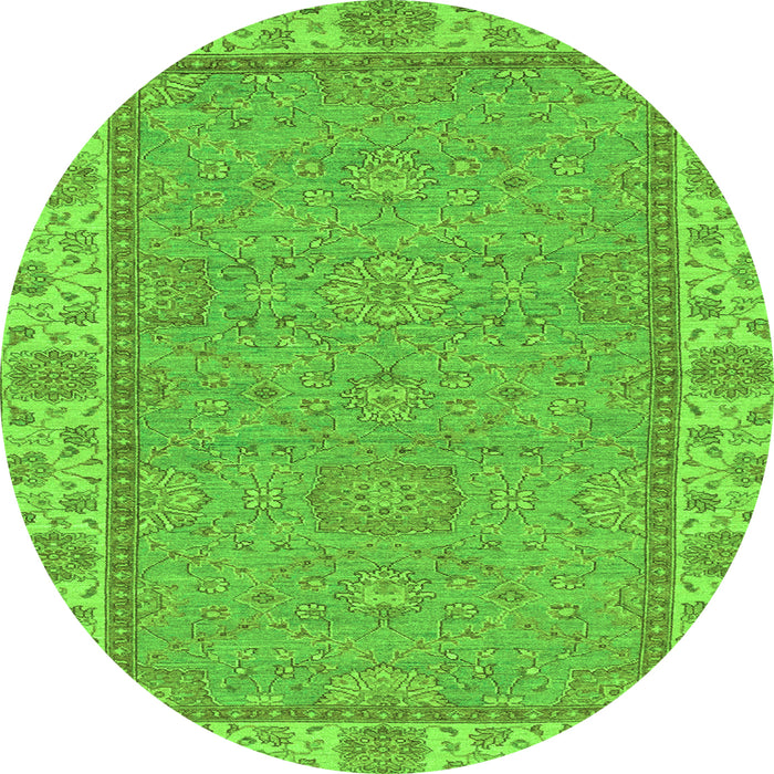 Round Machine Washable Oriental Green Traditional Area Rugs, wshabs3574grn