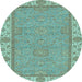 Round Oriental Light Blue Traditional Rug, abs3574lblu