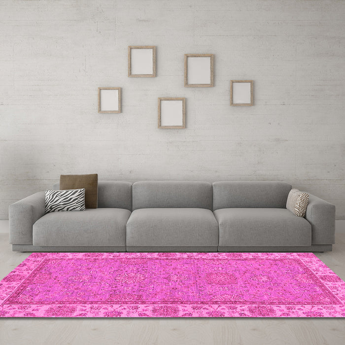 Machine Washable Oriental Pink Traditional Rug in a Living Room, wshabs3574pnk