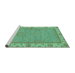 Sideview of Machine Washable Oriental Turquoise Traditional Area Rugs, wshabs3574turq