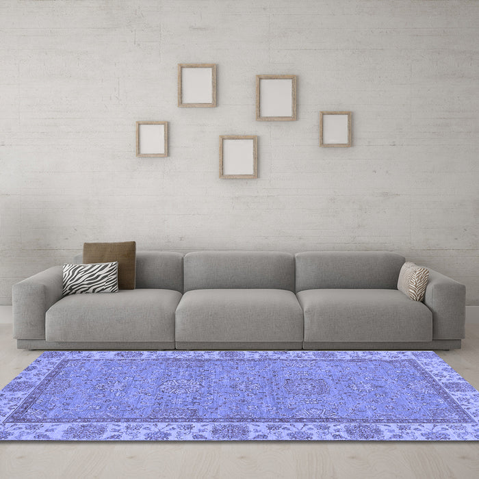 Machine Washable Oriental Blue Traditional Rug in a Living Room, wshabs3574blu