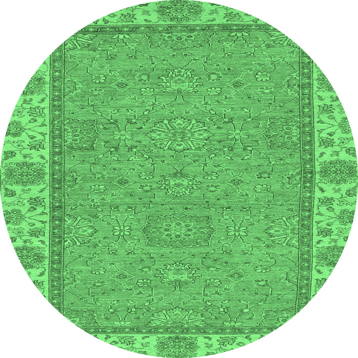 Round Machine Washable Oriental Emerald Green Traditional Area Rugs, wshabs3574emgrn