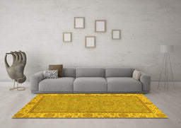Machine Washable Oriental Yellow Traditional Rug in a Living Room, wshabs3574yw