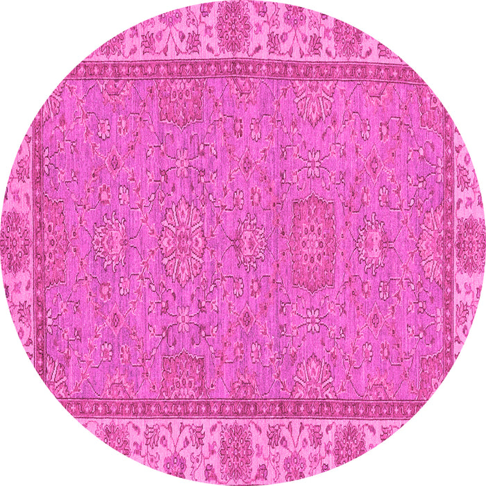 Round Machine Washable Oriental Pink Traditional Rug, wshabs3574pnk