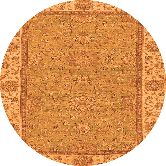 Round Machine Washable Oriental Orange Traditional Area Rugs, wshabs3574org