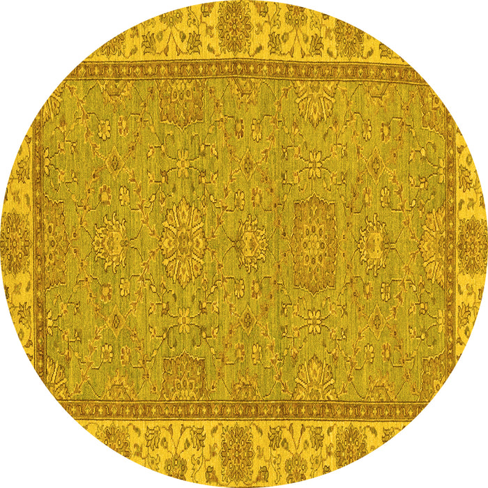 Round Machine Washable Oriental Yellow Traditional Rug, wshabs3574yw