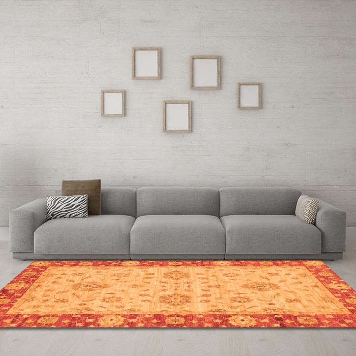 Machine Washable Oriental Orange Traditional Area Rugs in a Living Room, wshabs3575org