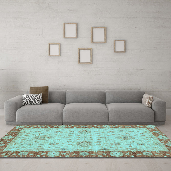 Machine Washable Oriental Light Blue Traditional Rug in a Living Room, wshabs3575lblu