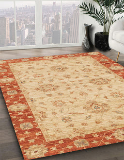 Abstract Orange Oriental Rug in Family Room, abs3575