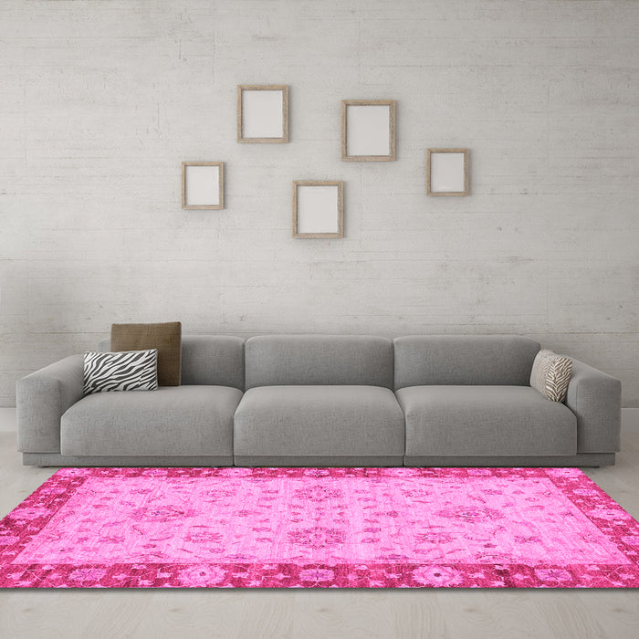 Machine Washable Oriental Pink Traditional Rug in a Living Room, wshabs3575pnk