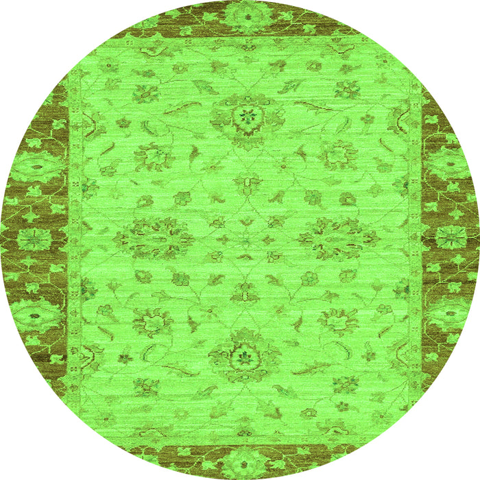 Round Machine Washable Oriental Green Traditional Area Rugs, wshabs3575grn