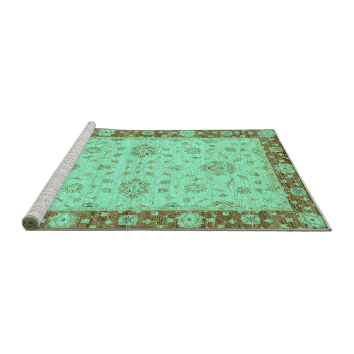Sideview of Machine Washable Oriental Turquoise Traditional Area Rugs, wshabs3575turq
