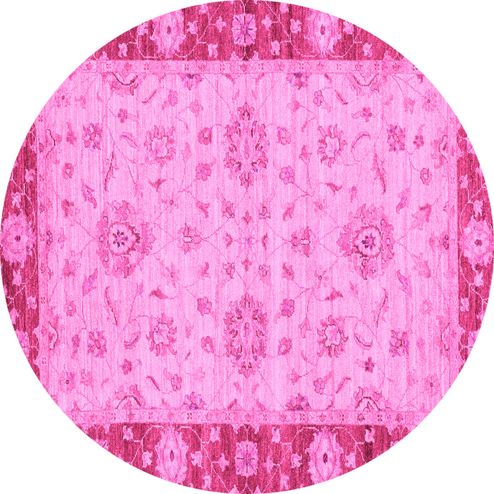 Round Machine Washable Oriental Pink Traditional Rug, wshabs3575pnk