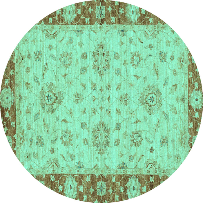 Round Oriental Turquoise Traditional Rug, abs3575turq